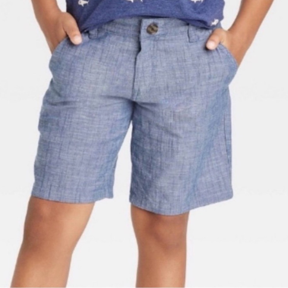 NWT Boys ‘At the Knee’ Chambray Flat Front Chino Shorts - Cat & Jack Blue Size 5